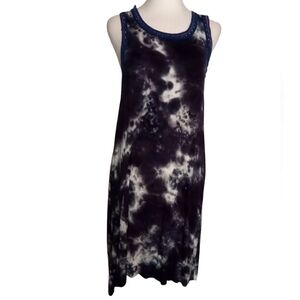 Natural Life Tye Dye Jersey Knit Midi Dress Purple & Blue Crochet Trim Small